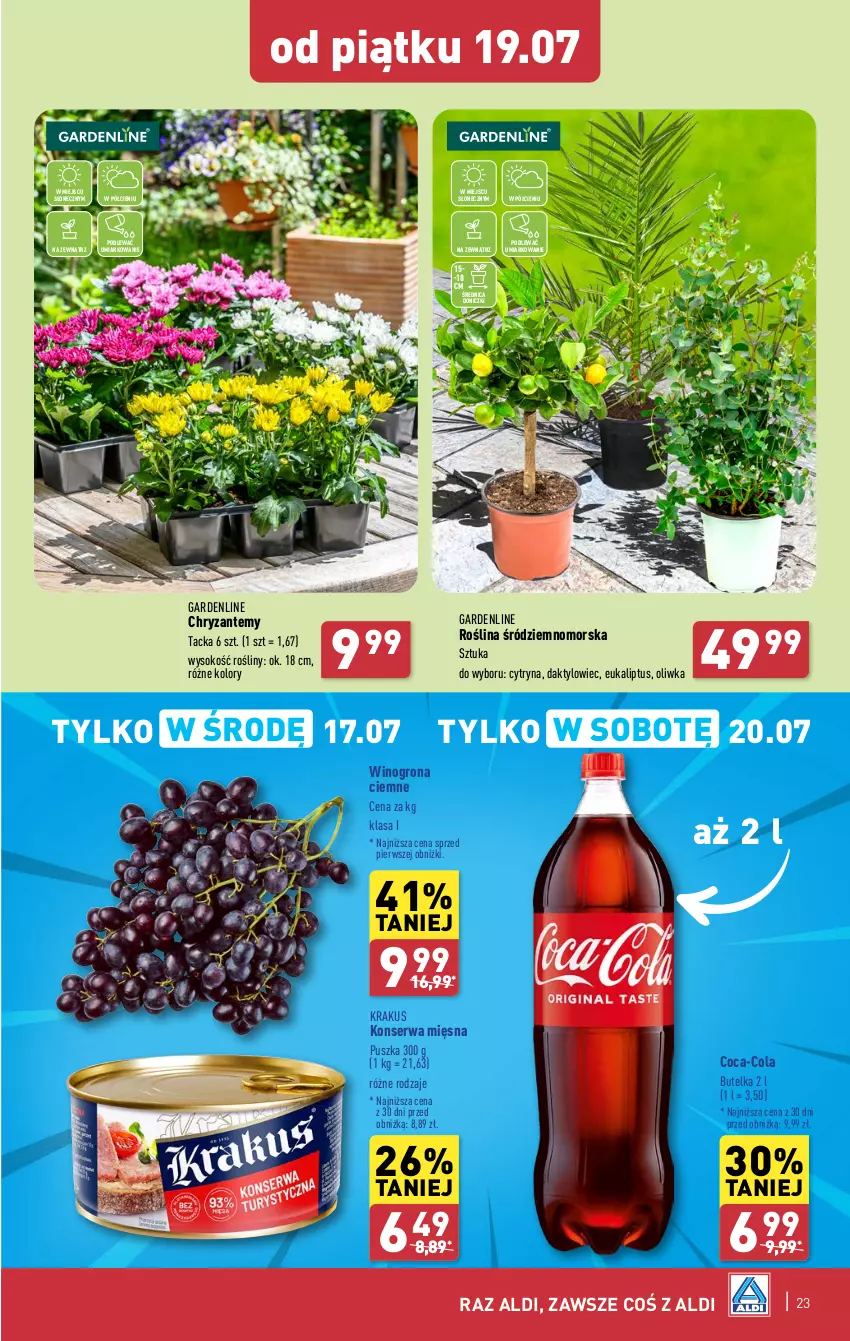 Gazetka promocyjna Aldi - Pełna oferta - ważna 15.07 do 20.07.2024 - strona 23 - produkty: Coca-Cola, Krakus, Ser, Sok, Wino, Winogrona