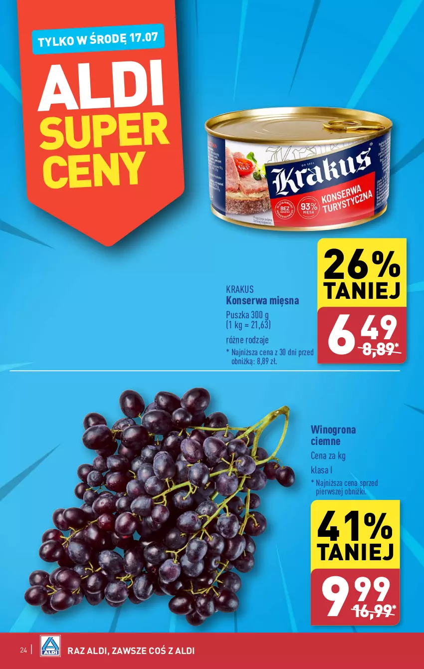 Gazetka promocyjna Aldi - Pełna oferta - ważna 15.07 do 20.07.2024 - strona 24 - produkty: Krakus, Ser, Wino, Winogrona