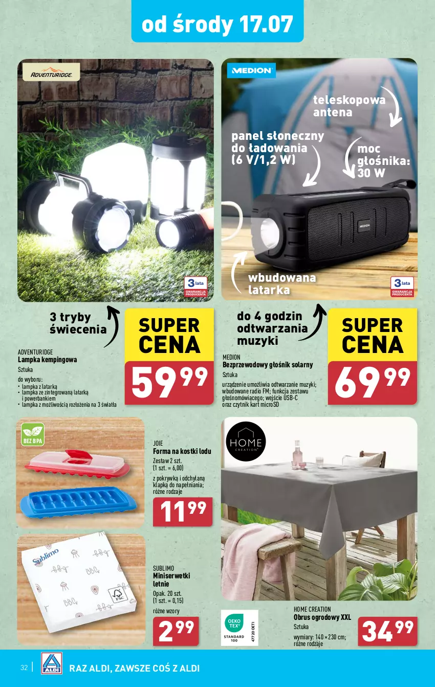 Gazetka promocyjna Aldi - Pełna oferta - ważna 15.07 do 20.07.2024 - strona 32 - produkty: Głośnik, Latarka, Obrus, Powerbank, Ser, Serwetki, Tarka, Teleskop