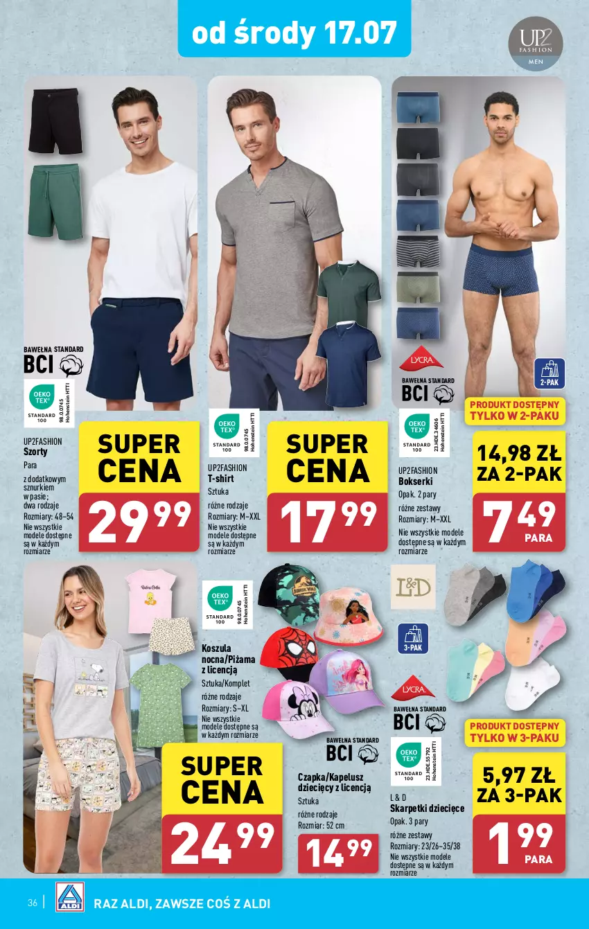 Gazetka promocyjna Aldi - Pełna oferta - ważna 15.07 do 20.07.2024 - strona 36 - produkty: Bokserki, Czapka, Dzieci, Fa, Karp, Kosz, Koszula, Koszula nocna, Piżama, Ser, Skarpetki, Szorty, T-shirt