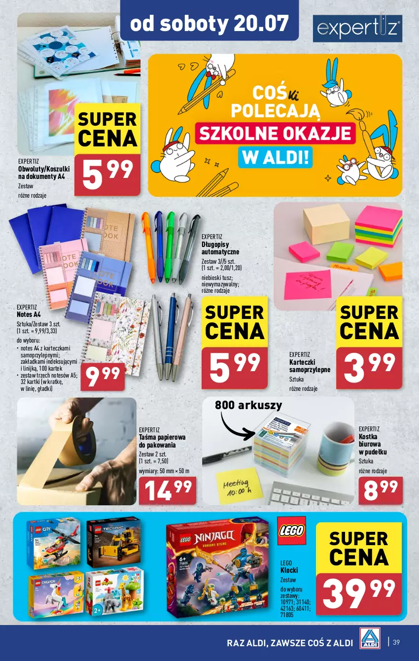 Gazetka promocyjna Aldi - Pełna oferta - ważna 15.07 do 20.07.2024 - strona 39 - produkty: Biuro, Długopis, Karteczki samoprzylepne, Klocki, Kosz, LEGO, Mop, Papier, Tusz