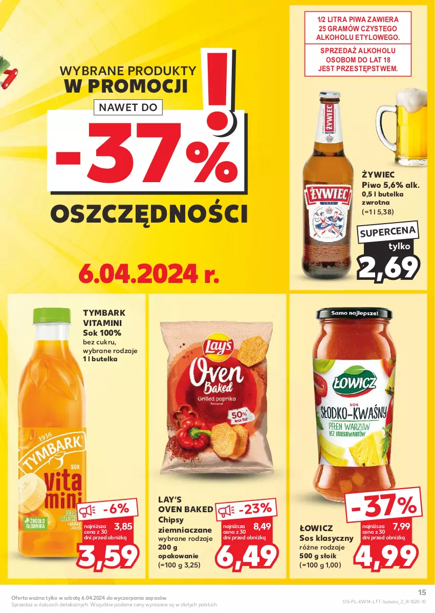 Gazetka promocyjna Kaufland - Gazetka tygodnia - ważna 04.04 do 10.04.2024 - strona 15 - produkty: Chipsy, Gra, Lay’s, Piwa, Piwo, Sok, Sos, Tymbark