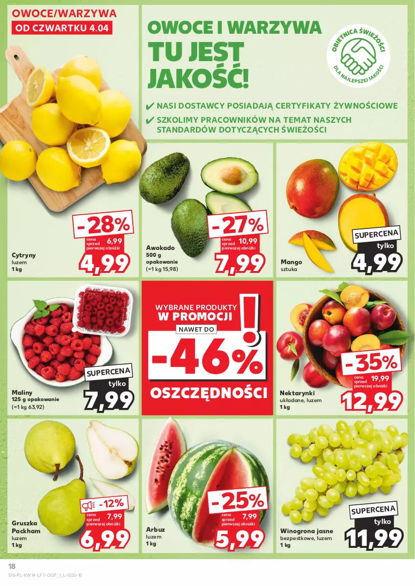 Gazetka promocyjna Kaufland - Gazetka tygodnia - ważna 04.04 do 10.04.2024 - strona 18 - produkty: Arbuz, Cytryny, Maliny, Mango, Nektar, Owoce, Warzywa, Wino, Winogrona