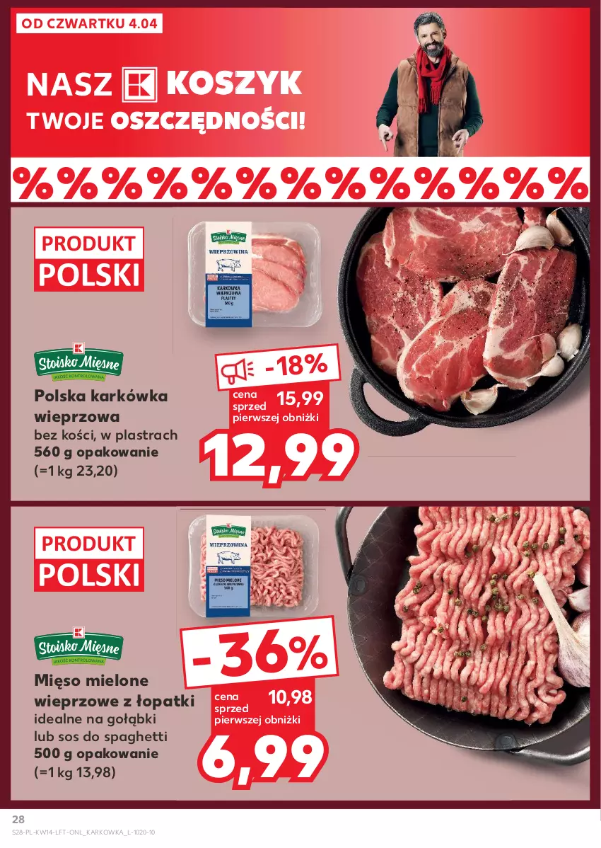 Gazetka promocyjna Kaufland - Gazetka tygodnia - ważna 04.04 do 10.04.2024 - strona 28 - produkty: Karkówka wieprzowa, Kosz, Mięso, Mięso mielone, Sos, Spaghetti