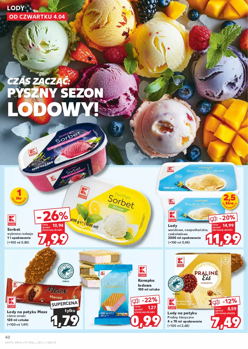 Gazetka promocyjna Kaufland - Gazetka tygodnia - ważna 04.04 do 10.04.2024 - strona 40 - produkty: Lody, Praliny