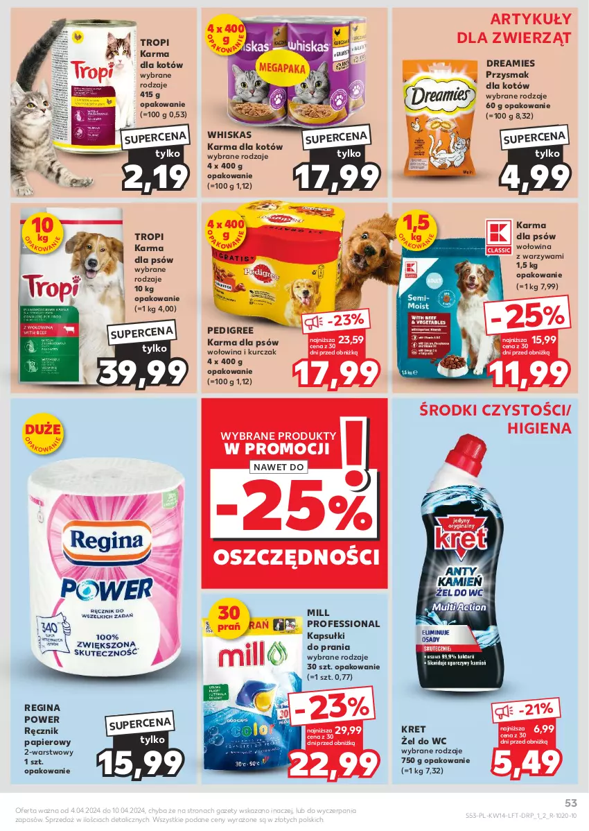 Gazetka promocyjna Kaufland - Gazetka tygodnia - ważna 04.04 do 10.04.2024 - strona 53 - produkty: Gin, Kapsułki do prania, Kret, Kurczak, Papier, Pedigree, Ręcznik, Warzywa, Whiskas, Wołowina