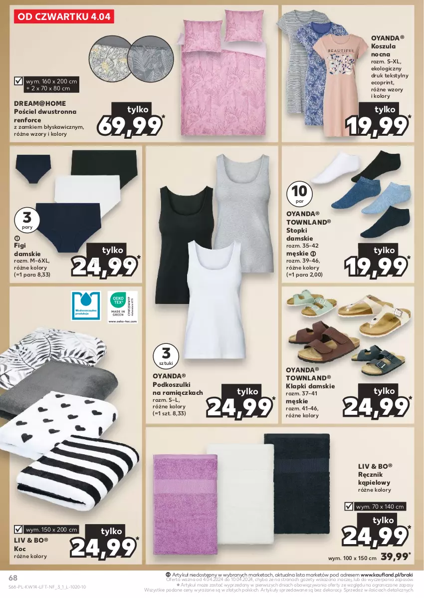 Gazetka promocyjna Kaufland - Gazetka tygodnia - ważna 04.04 do 10.04.2024 - strona 68 - produkty: Dres, Figi, Gra, Klapki, Koc, Kosz, Koszula, Koszula nocna, Pościel, Pościel dwustronna, Ręcznik, Ręcznik kąpielowy, Top