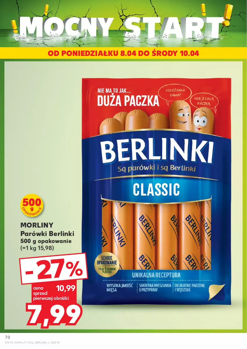 Gazetka promocyjna Kaufland - Gazetka tygodnia - ważna 04.04 do 10.04.2024 - strona 70 - produkty: Berlinki, Morliny, Parówki