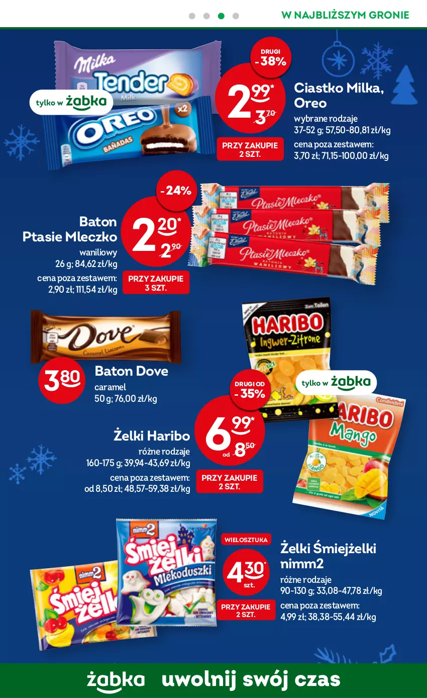 Gazetka promocyjna Żabka - ważna 28.12.2022 do 03.01.2023 - strona 24 - produkty: Baton, Dove, Haribo, JBL, Milka, Mleczko, Nimm2, Oreo, Ptasie mleczko