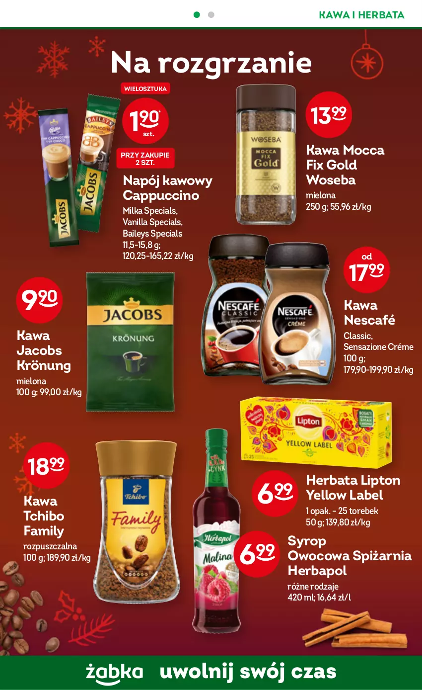 Gazetka promocyjna Żabka - ważna 28.12.2022 do 03.01.2023 - strona 42 - produkty: Cappuccino, Fa, Herbapol, Herbata, Jacobs, Jacobs Krönung, Kawa, Lipton, Milka, Mocca Fix Gold, Napój, Nescafé, Syrop, Tchibo, Tchibo Family, Woseba