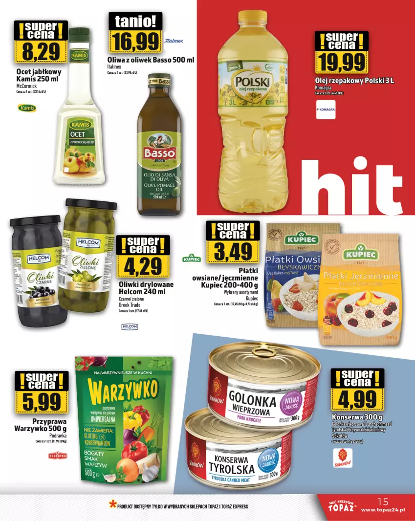 Gazetka promocyjna Topaz - Gazetka - ważna 19.09 do 25.09.2024 - strona 15 - produkty: Danio, Gra, HELCOM, Kamis, Kupiec, LG, Ocet, Oliwa z oliwek, Oliwki, Piec, Podravka, Przyprawa uniwersalna, Top