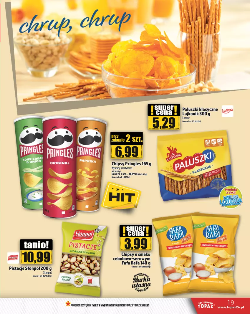 Gazetka promocyjna Topaz - Gazetka - ważna 19.09 do 25.09.2024 - strona 19 - produkty: Chipsy, Lajkonik, Pistacje, Pringles, Ser, Słonpol, Top