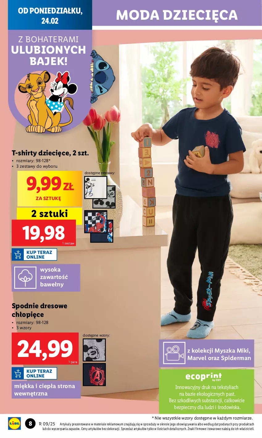 Gazetka promocyjna Lidl - GAZETKA - ważna 24.02 do 01.03.2025 - strona 10 - produkty: Dres, Dzieci, Moda, Mysz, Piec, Sok, Spiderman, Spodnie, Spodnie dresowe, T-shirt, Tera