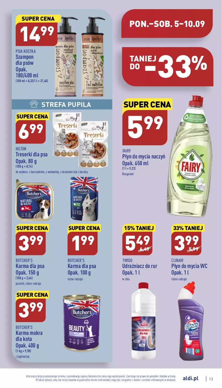 Gazetka promocyjna Aldi - Pełny katalog - ważna 05.09 do 10.09.2022 - strona 13 - produkty: Butcher's, Clin, Do mycia naczyń, Fa, Fairy, Kurczak, Pasztet, Płyn do mycia, Płyn do mycia naczyń, Ser, Sos, Szampon