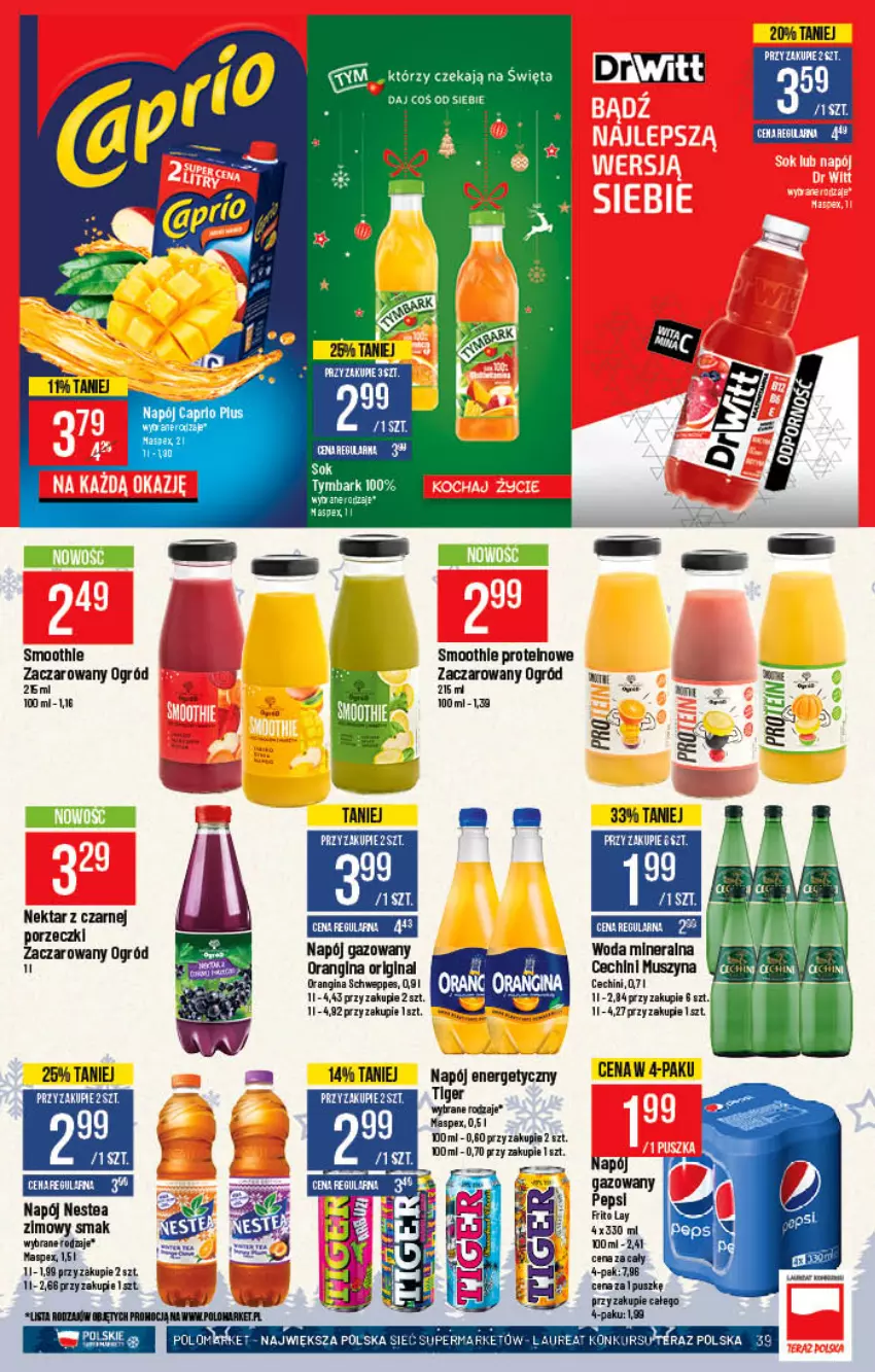 Gazetka promocyjna PoloMarket - Gazetka pomocyjna - ważna 15.12 do 21.12.2021 - strona 39 - produkty: Gin, Koc, Mleko, Napój, Napój energetyczny, Napój gazowany, Nestea, Ogród, Pepsi, Por, Schweppes, Smoothie, Tiger, Woda, Woda mineralna