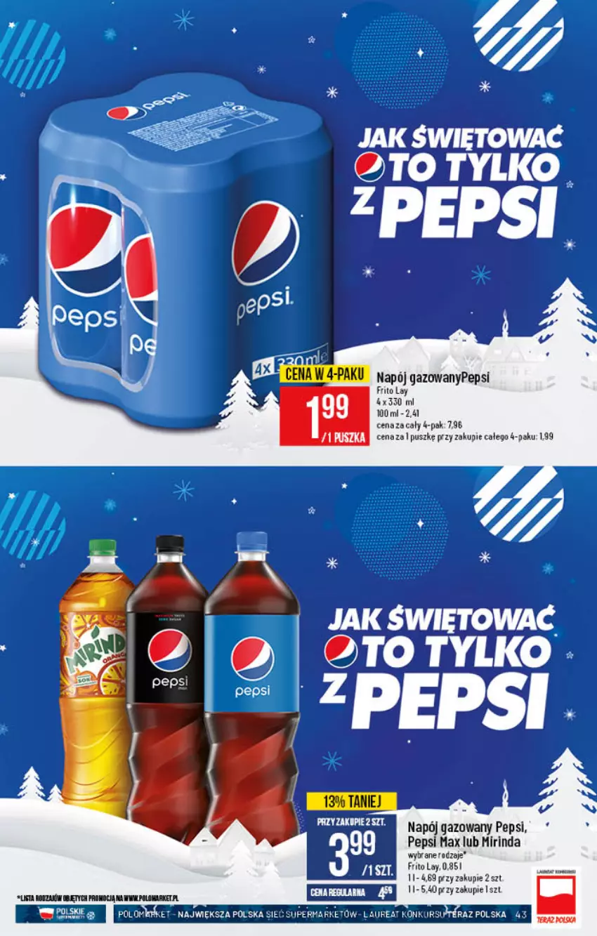 Gazetka promocyjna PoloMarket - Gazetka pomocyjna - ważna 15.12 do 21.12.2021 - strona 43 - produkty: Laur, Mirinda, Napój, Napój gazowany, Pepsi, Pepsi max