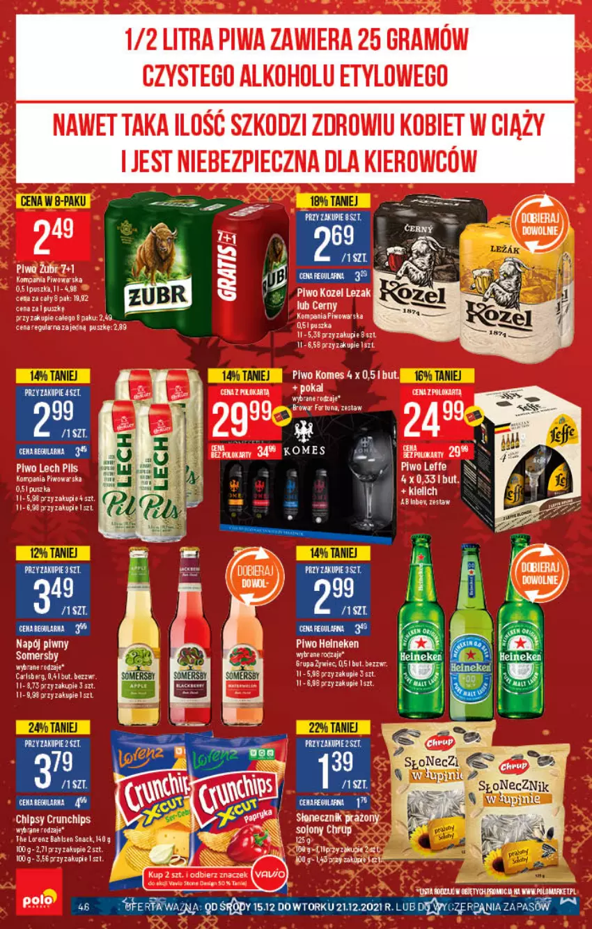 Gazetka promocyjna PoloMarket - Gazetka pomocyjna - ważna 15.12 do 21.12.2021 - strona 46 - produkty: Carlsberg, Chipsy, Crunchips, Gra, Heineken, Kozel, LG, Lorenz, Piec, Piwa, Piwo, Somersby