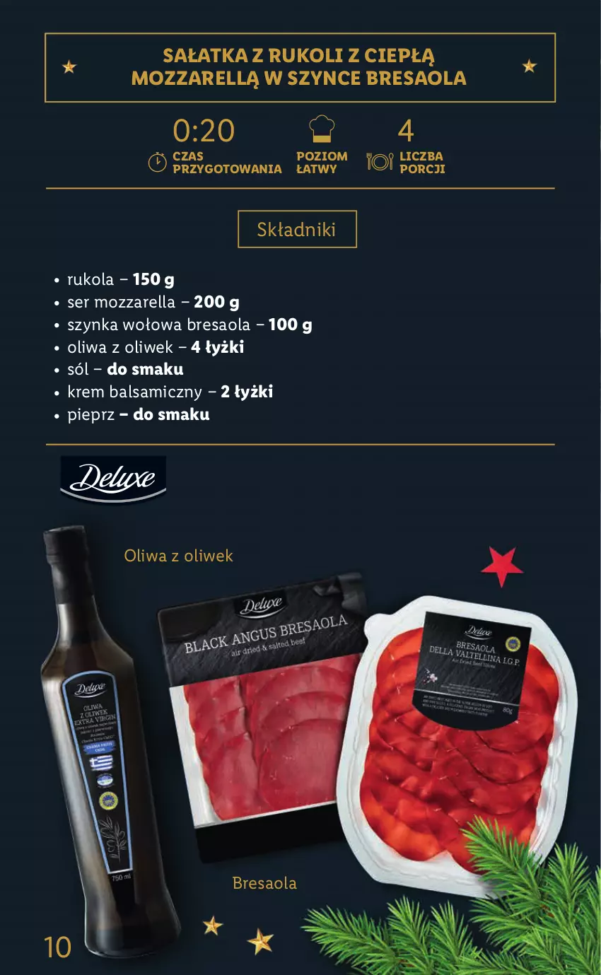 Gazetka promocyjna Lidl - KATALOG DELUXE I BELBAKE - ważna 05.11 do 31.12.2021 - strona 10 - produkty: Bresaola, Mozzarella, Oliwa z oliwek, Pieprz, Por, Rukola, Sałat, Sałatka, Ser, Sól, Szynka