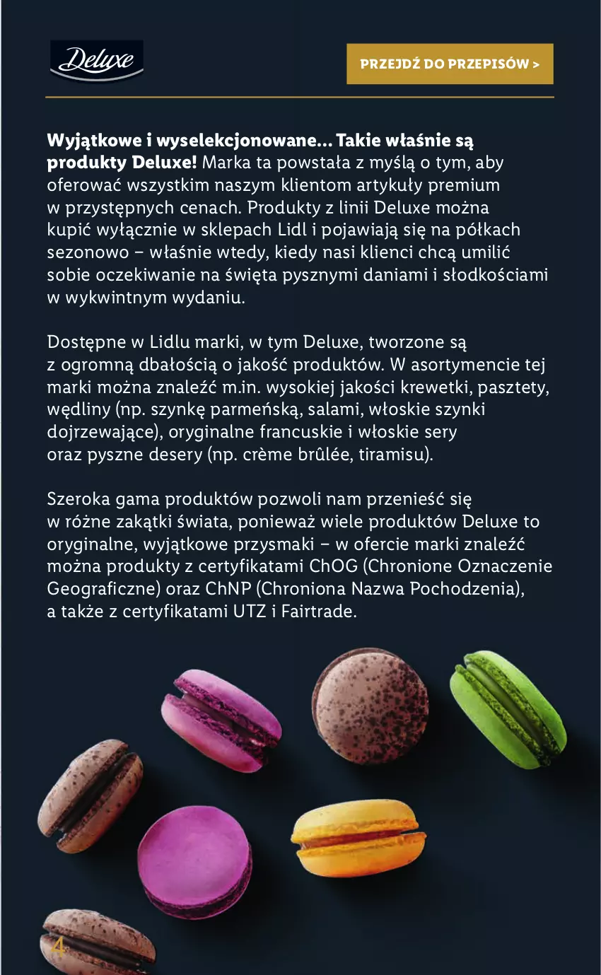 Gazetka promocyjna Lidl - KATALOG DELUXE I BELBAKE - ważna 05.11 do 31.12.2021 - strona 4 - produkty: Crème brûlée, Deser, Fa, Gin, Gra, Krewetki, Pasztet, Półka, Przysmaki, Salami, Ser, Sok