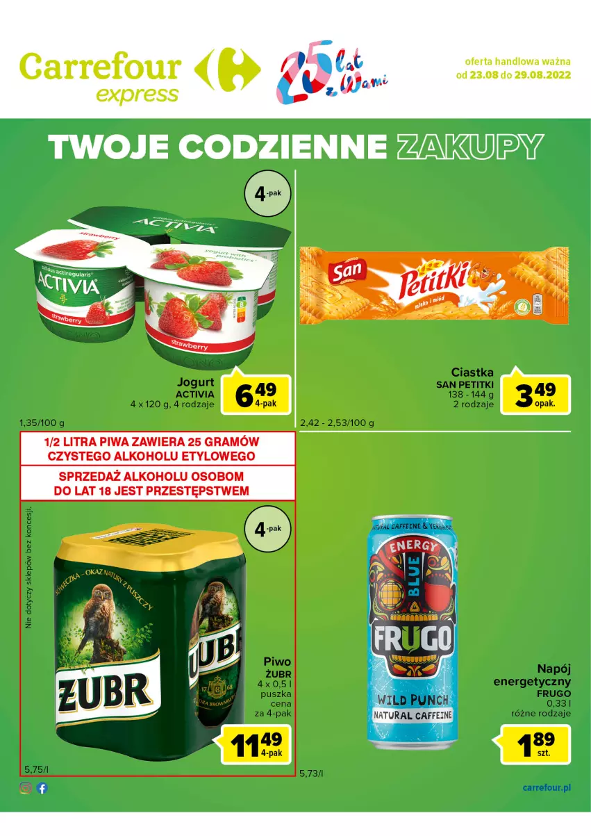 Gazetka promocyjna Carrefour - Gazetka Express - ważna 23.08 do 29.08.2022 - strona 2 - produkty: Activia, Gra, Jogurt, Napój, Napój energetyczny, Piwa, Piwo