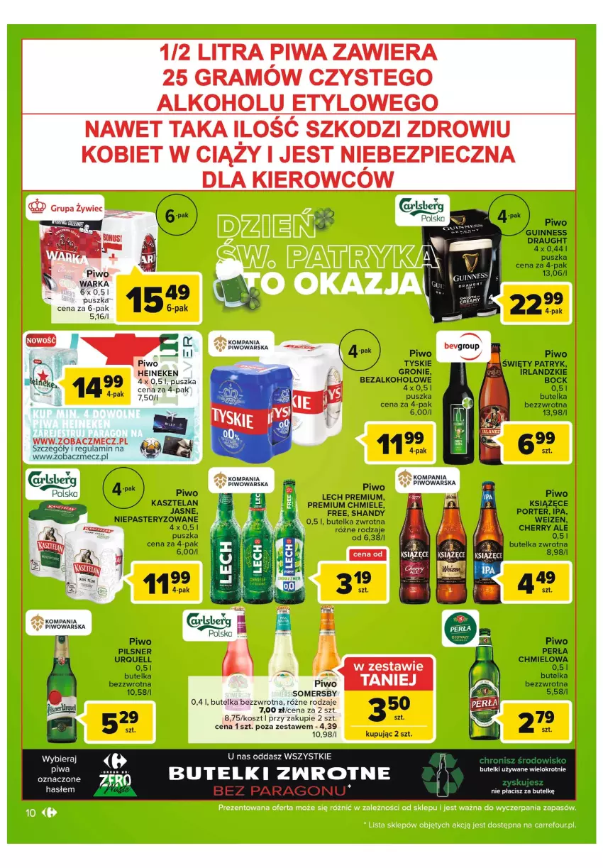 Gazetka promocyjna Carrefour - Gazetka Wielki wybór cenionych marek - ważna 01.03 do 12.03.2022 - strona 10 - produkty: Gra, Heineken, Kasztelan, Kosz, Książęce, Lech Premium, Perła, Piec, Piwa, Piwo, Por, Somersby, Tyskie, Warka