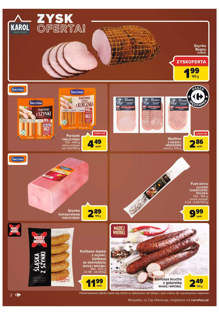 Gazetka promocyjna Carrefour - Gazetka Wielki wybór cenionych marek - ważna 01.03 do 12.03.2022 - strona 2 - produkty: BIC, Gala, Kiełbasa, Kiełbasa krucha, Kiełbasa śląska, Madej Wróbel, Parówki, Ser, Szynka, Tarczyński, Wędlina