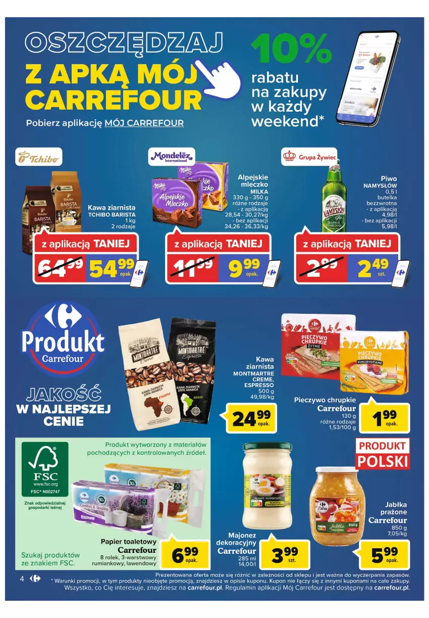 Gazetka promocyjna Carrefour - Gazetka Wielki wybór cenionych marek - ważna 01.03 do 12.03.2022 - strona 4 - produkty: BIC, Chrupki, Kawa, Kawa ziarnista, LG, Majonez, Mleczko, Montmartre, Namysłów, Papier, Papier toaletowy, Piec, Pieczywo, Pieczywo chrupkie, Piwo, Rum, Tchibo, Tchibo Barista