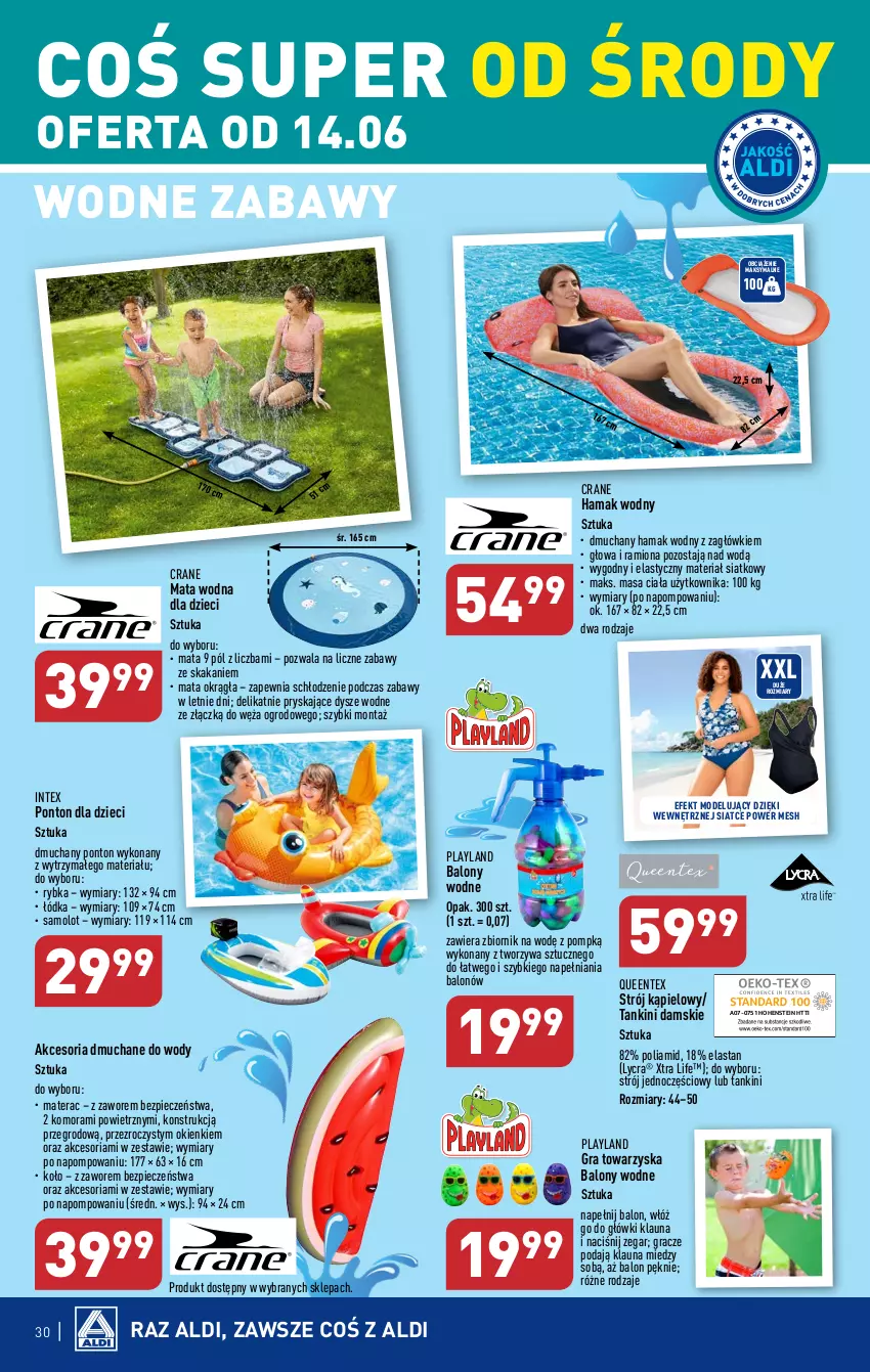 Gazetka promocyjna Aldi - Pełen katalog od 12.06 - ważna 12.06 do 17.06.2023 - strona 30 - produkty: Amol, Balony, Dzieci, Gra, Hama, Mata wodna, Materac, Piec, Queentex, Samolot, Strój kąpielowy, Tera, Zegar