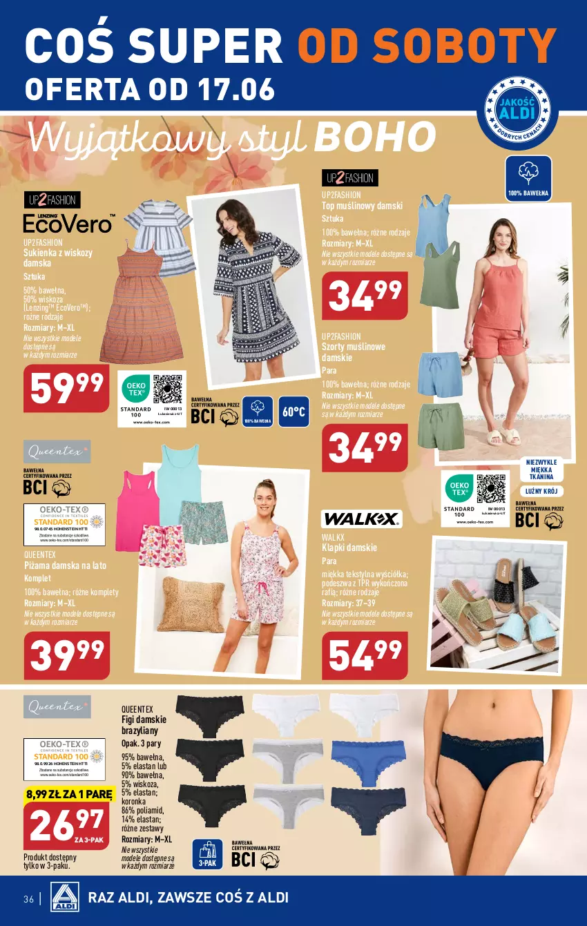 Gazetka promocyjna Aldi - Pełen katalog od 12.06 - ważna 12.06 do 17.06.2023 - strona 36 - produkty: Fa, Figi, Klapki, Piżama, Queentex, Sukienka, Szorty, Top, Wełna