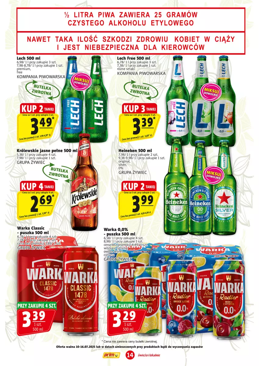 Gazetka promocyjna Prim Market - ważna 10.07 do 16.07.2025 - strona 14 - produkty: Gin, Heineken, Królewski, Piwo, Warka