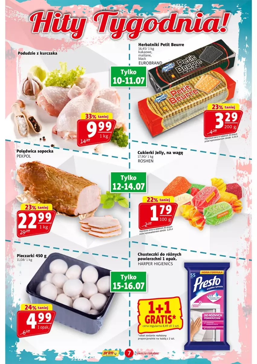 Gazetka promocyjna Prim Market - ważna 10.07 do 16.07.2025 - strona 7 - produkty: Chusteczki, Cukier, Cukierki, Gra, Herbatniki, Herbatniki Petit Beurre, Kakao, Kurczak, Lack, Pekpol, Piec, Podudzie z kurczaka, Polędwica, Por