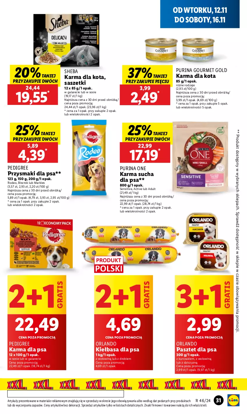 Gazetka promocyjna Lidl - GAZETKA - ważna 12.11 do 13.11.2024 - strona 33 - produkty: Gala, Gourmet Gold, Gra, Kiełbasa, Kurczak, Pasztet, Pedigree, Przysmaki, Pur, Purina, Sheba, Sos