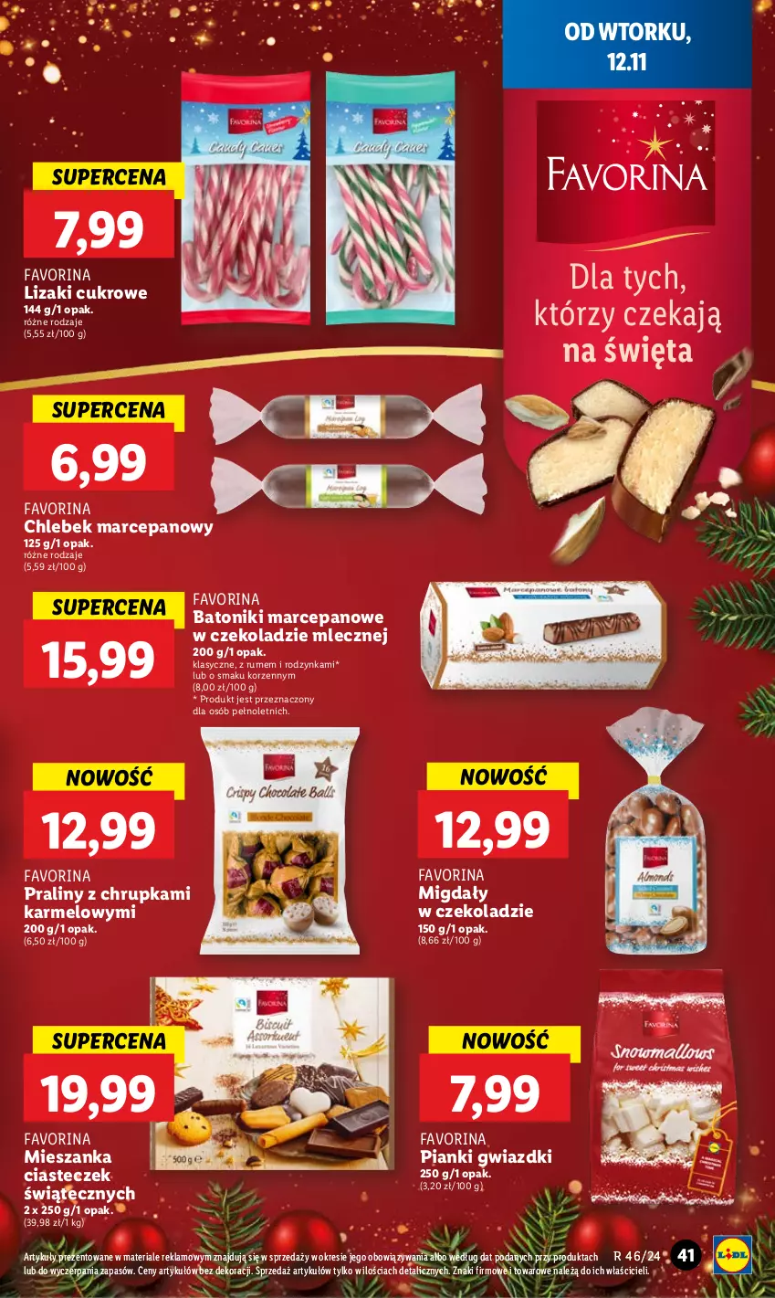 Gazetka promocyjna Lidl - GAZETKA - ważna 12.11 do 13.11.2024 - strona 45 - produkty: Baton, Chleb, Fa, Lizaki, Migdały, Migdały w czekoladzie, Praliny, Rum, Tonik