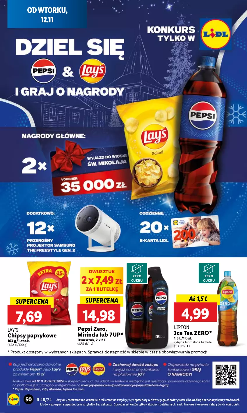 Gazetka promocyjna Lidl - GAZETKA - ważna 12.11 do 13.11.2024 - strona 56 - produkty: 7up, Chipsy, Herbata, Ice tea, Lay’s, Lipton, Mirinda, Pepsi