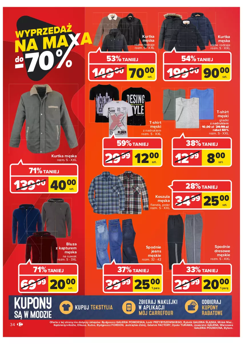 Gazetka promocyjna Carrefour - Gazetka Carrefour - ważna 11.01 do 23.01.2022 - strona 34 - produkty: Bluza, Bluza z kapturem, Dres, Fa, Kosz, Koszula, Kurtka, Spodnie, Spodnie dresowe, Spodnie jeans, T-shirt