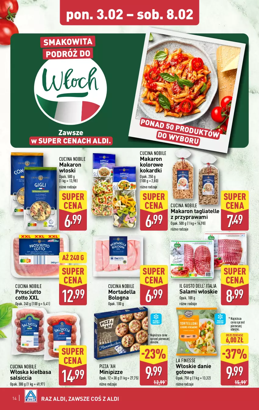 Gazetka promocyjna Aldi - Pełna oferta - ważna 03.02 do 08.02.2025 - strona 14 - produkty: Danie gotowe, Dell, Kiełbasa, Makaron, Mortadella, Pizza, Prosciutto, Salami, Tagliatelle