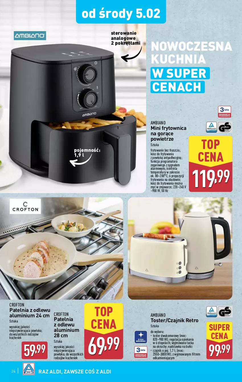 Gazetka promocyjna Aldi - Pełna oferta - ważna 03.02 do 08.02.2025 - strona 24 - produkty: Czajnik, Gra, Kosz, Kuchnia, Patelnia, Rama, Sok, Top, Toster, Zegar