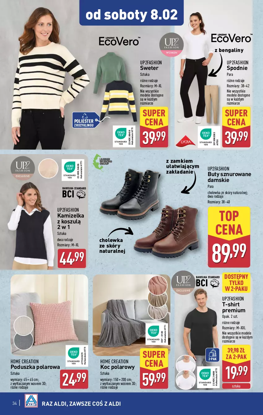 Gazetka promocyjna Aldi - Pełna oferta - ważna 03.02 do 08.02.2025 - strona 34 - produkty: Buty, Fa, Kamizelka, Koc, Kosz, Poduszka, Spodnie, Sweter, T-shirt, Top