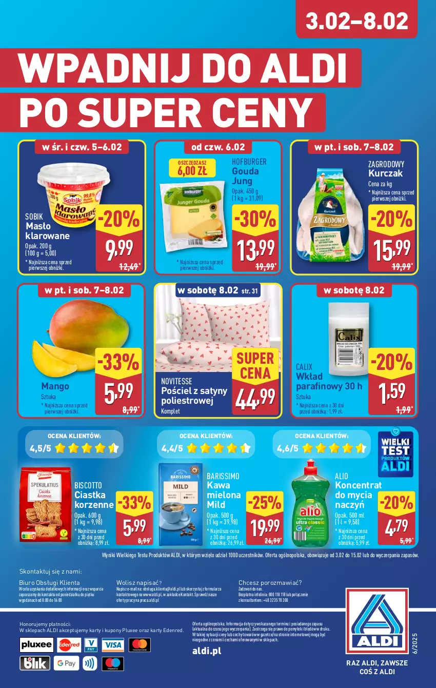 Gazetka promocyjna Aldi - Pełna oferta - ważna 03.02 do 08.02.2025 - strona 36 - produkty: Biuro, Burger, Ciastka, Do mycia naczyń, Gouda, Hofburger, Kawa, Kawa mielona, Koncentrat do mycia naczyń, Kurczak, Mango, Masło, Masło klarowane, O nas, Por, Pościel