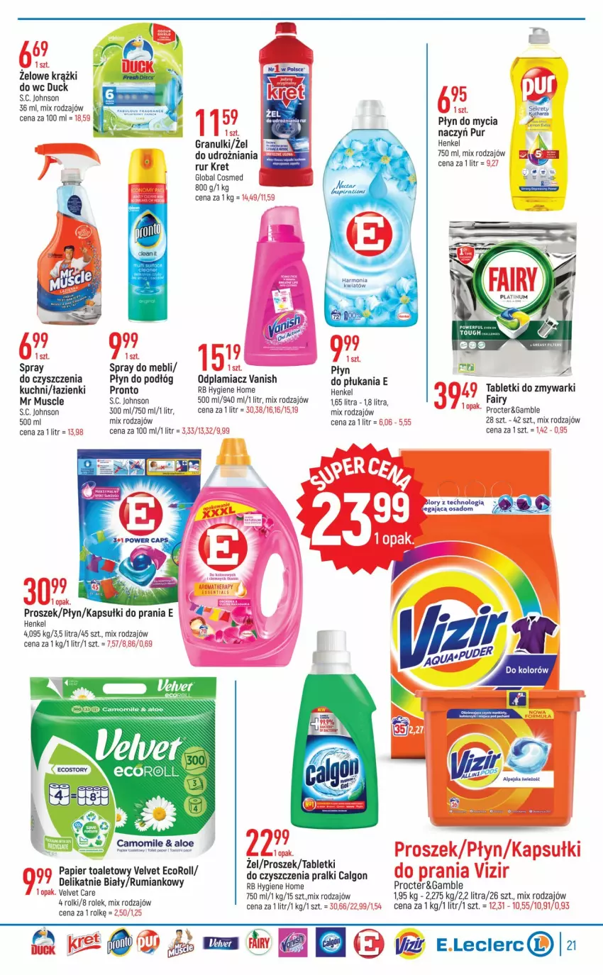 Gazetka promocyjna E Leclerc - ważna 23.08 do 03.09.2022 - strona 21 - produkty: Calgon, Duck, Fa, Fairy, Gra, Kapsułki do prania, Kret, LG, Mus, Odplamiacz, Papier, Papier toaletowy, Por, Pralki, Pronto, Puder, Pur, Rolki, Rum, Tablet, Tabletki do zmywarki, Tera, Vanish, Velvet, Zmywarki