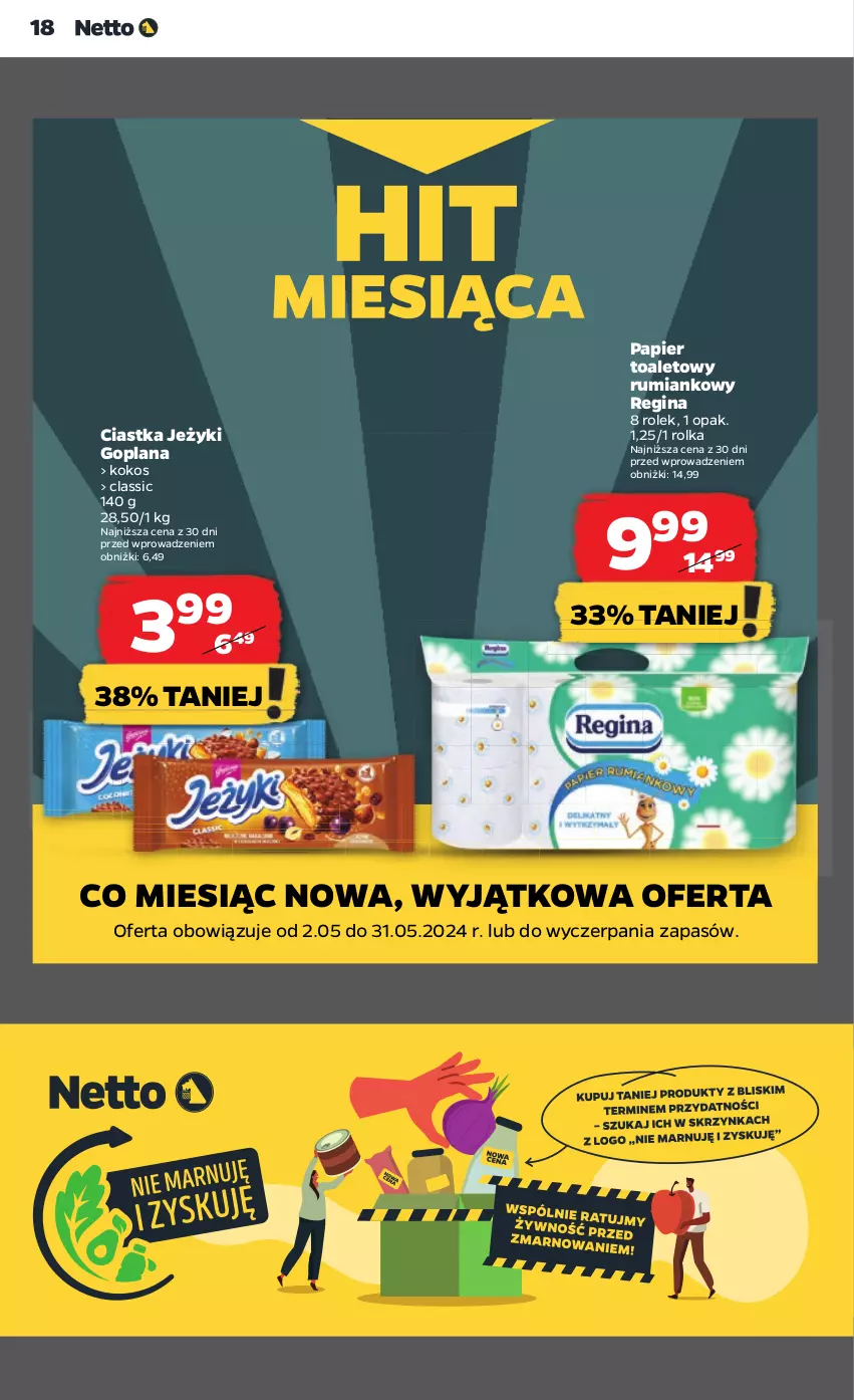 Gazetka promocyjna Netto - Artykuły spożywcze - ważna 02.05 do 08.05.2024 - strona 18 - produkty: Ciastka, Cień, Gin, Goplana, Jeżyki, Kokos, LANA, Papier, Papier toaletowy, Rum