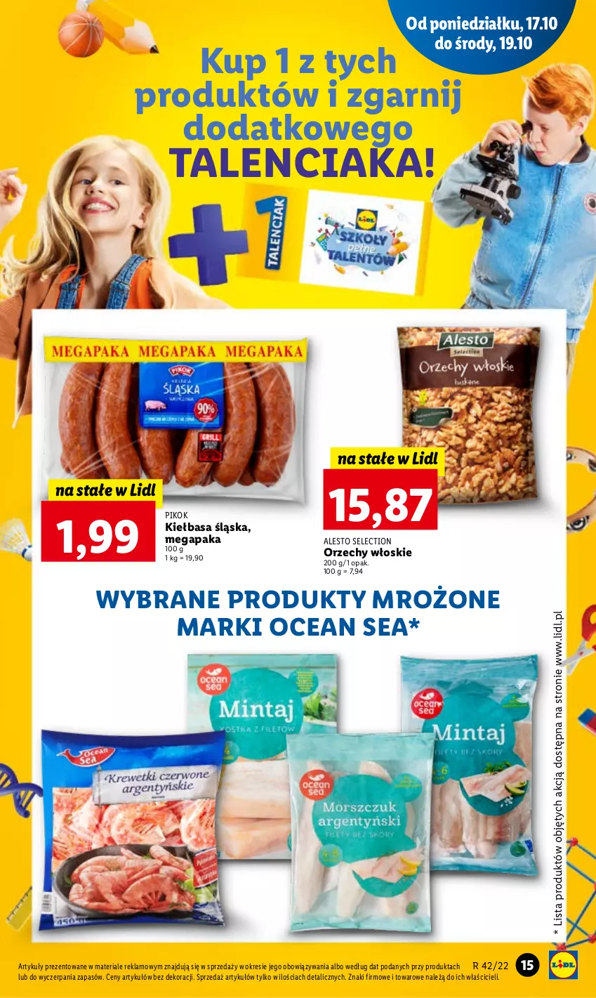 Gazetka promocyjna Lidl - GAZETKA - ważna 17.10 do 19.10.2022 - strona 15 - produkty: Kiełbasa, Kiełbasa śląska, Orzechy włoskie, PIKOK, Produkty mrożone