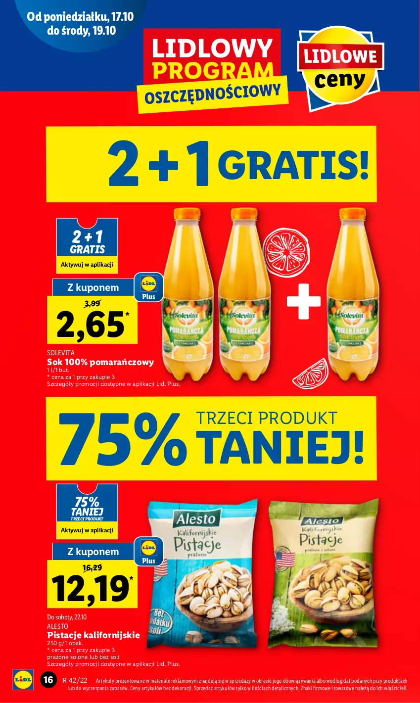 Gazetka promocyjna Lidl - GAZETKA - ważna 17.10 do 19.10.2022 - strona 16 - produkty: Gra, Pistacje, Sok