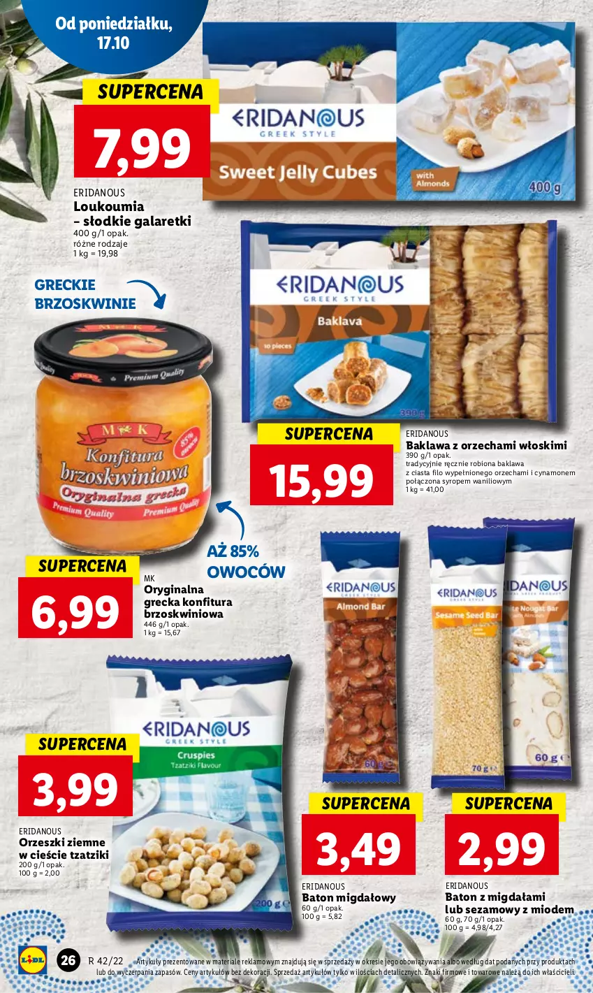 Gazetka promocyjna Lidl - GAZETKA - ważna 17.10 do 19.10.2022 - strona 28 - produkty: Baton, Brzoskwinie, Gala, Galaretki, Gin, Konfitura, Orzeszki, Orzeszki ziemne, Sezam, Syrop