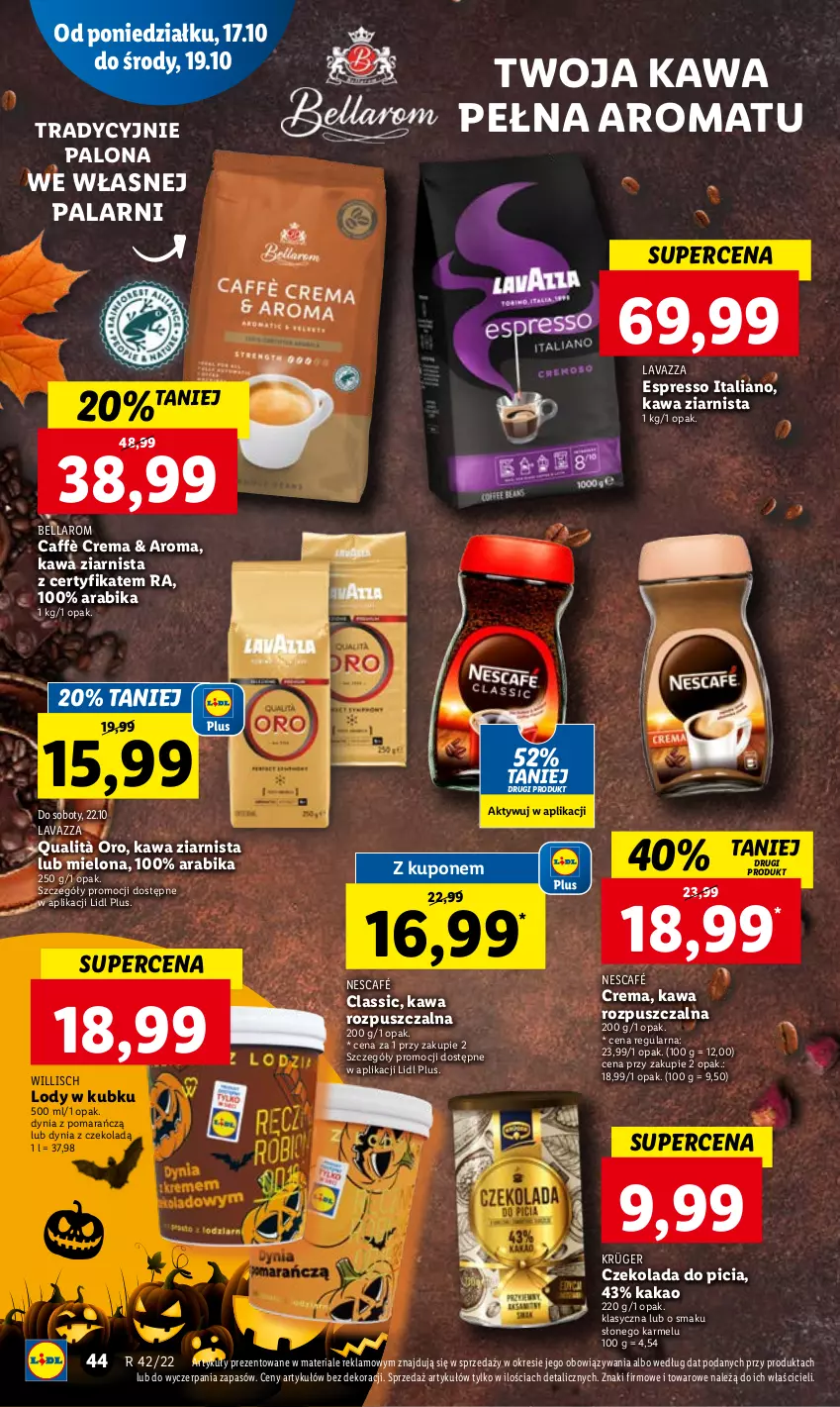 Gazetka promocyjna Lidl - GAZETKA - ważna 17.10 do 19.10.2022 - strona 46 - produkty: Bell, Bella, Czekolada, Kakao, Kawa, Kawa rozpuszczalna, Kawa ziarnista, Lavazza, Lody, Nescafé