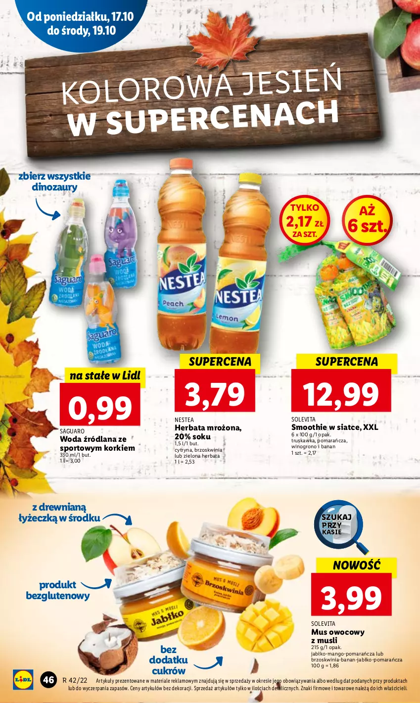 Gazetka promocyjna Lidl - GAZETKA - ważna 17.10 do 19.10.2022 - strona 48 - produkty: Dinozaur, Herbata, LANA, Mango, Mus, Nestea, Por, Smoothie, Sok, Sport, Wino, Woda