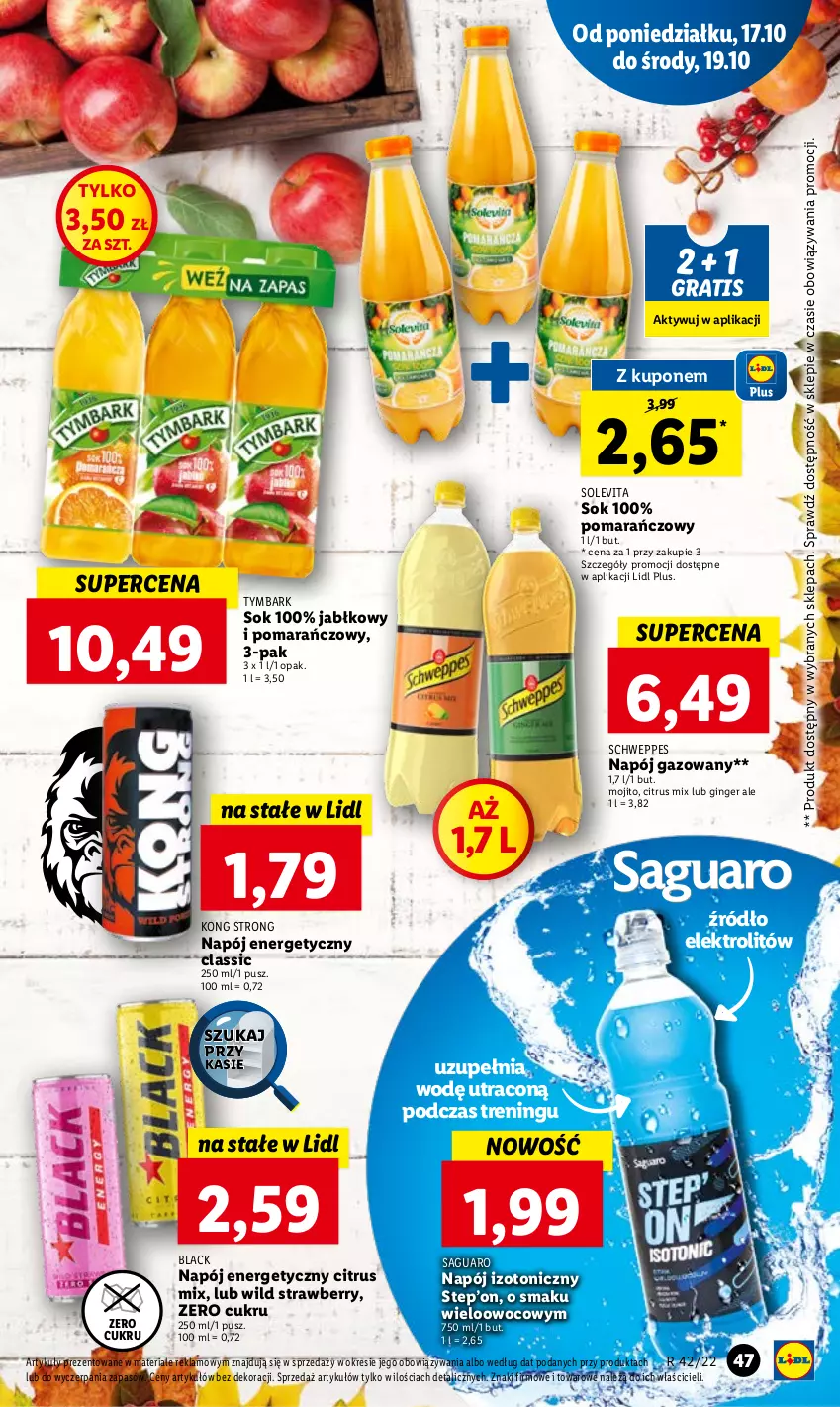 Gazetka promocyjna Lidl - GAZETKA - ważna 17.10 do 19.10.2022 - strona 49 - produkty: Gin, Gra, Lack, Napój, Napój energetyczny, Napój gazowany, Napój izotoniczny, Schweppes, Sok, Tymbark