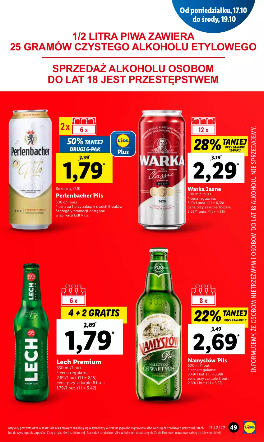 Gazetka promocyjna Lidl - GAZETKA - ważna 17.10 do 19.10.2022 - strona 51 - produkty: Gra, Lech Premium, Namysłów, NBA, Piwa, Warka