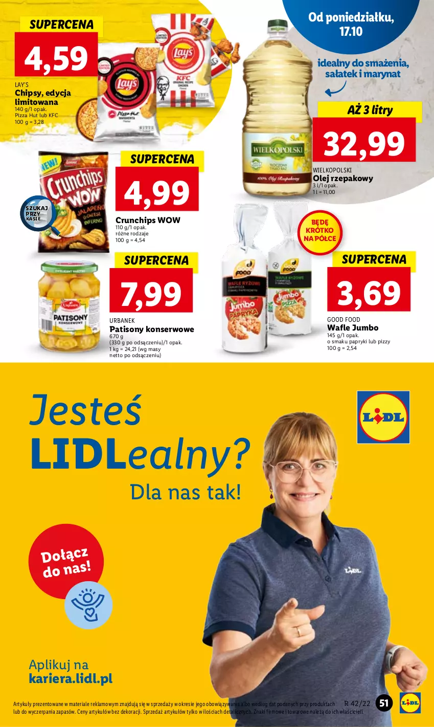 Gazetka promocyjna Lidl - GAZETKA - ważna 17.10 do 19.10.2022 - strona 53 - produkty: Chipsy, Crunchips, Lay’s, Olej, Olej rzepakowy, Pizza, Sałat, Ser, Sony