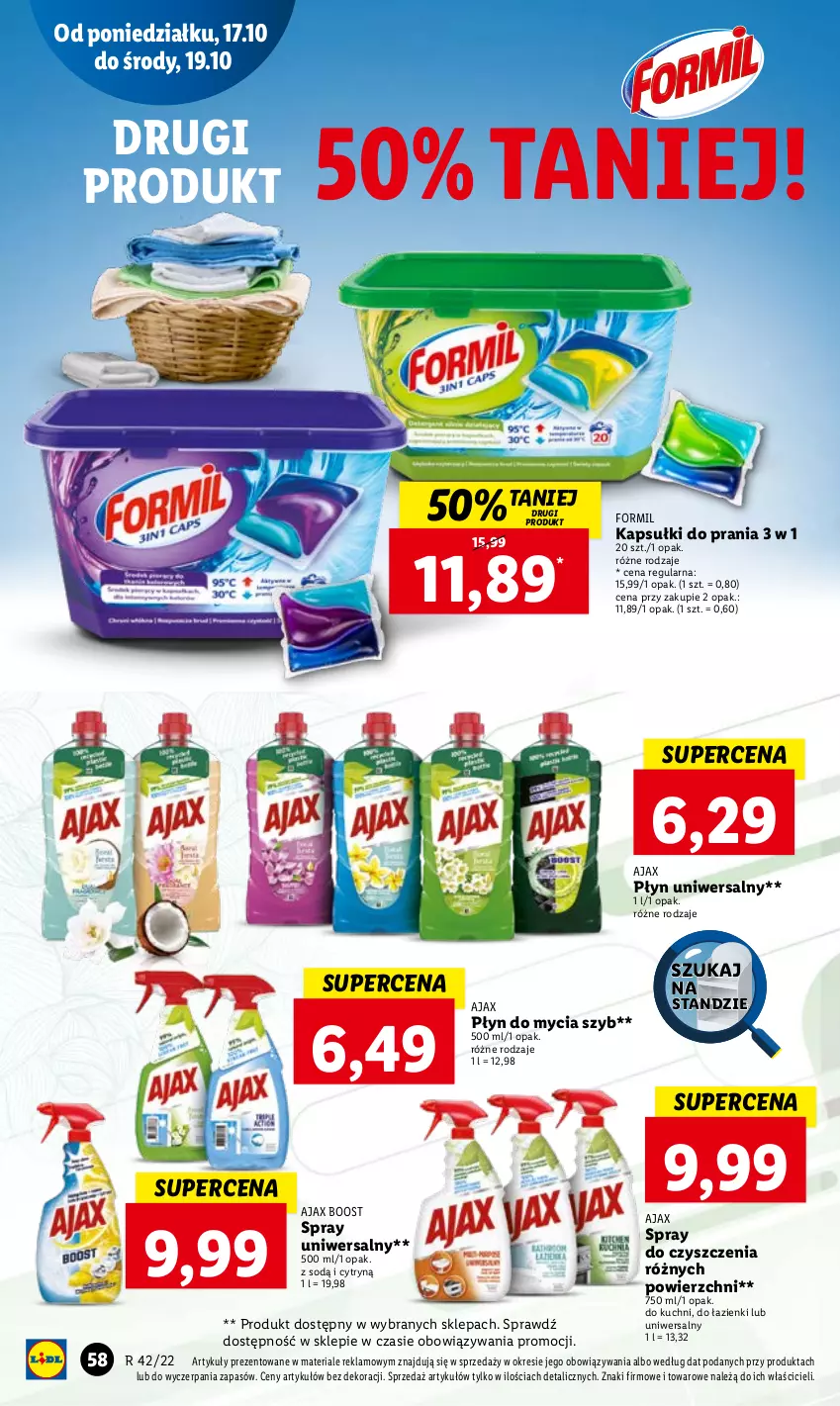 Gazetka promocyjna Lidl - GAZETKA - ważna 17.10 do 19.10.2022 - strona 60 - produkty: Ajax, Kapsułki do prania, Płyn do mycia, Spray do czyszczenia